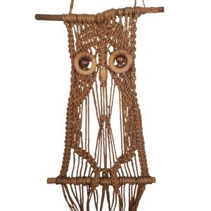 Vntg Handcrafted Brown Macramé Owl Wall Hanging